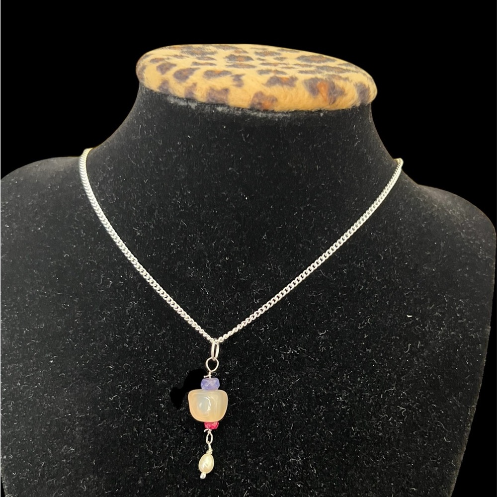 Elegant Silver Pendant Necklace with Multicolor Gemstones